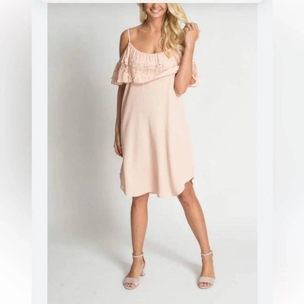 Muche Et Muchette S/M Beige Off Shoulder Embroidered Boho Dress OS Anthropologie